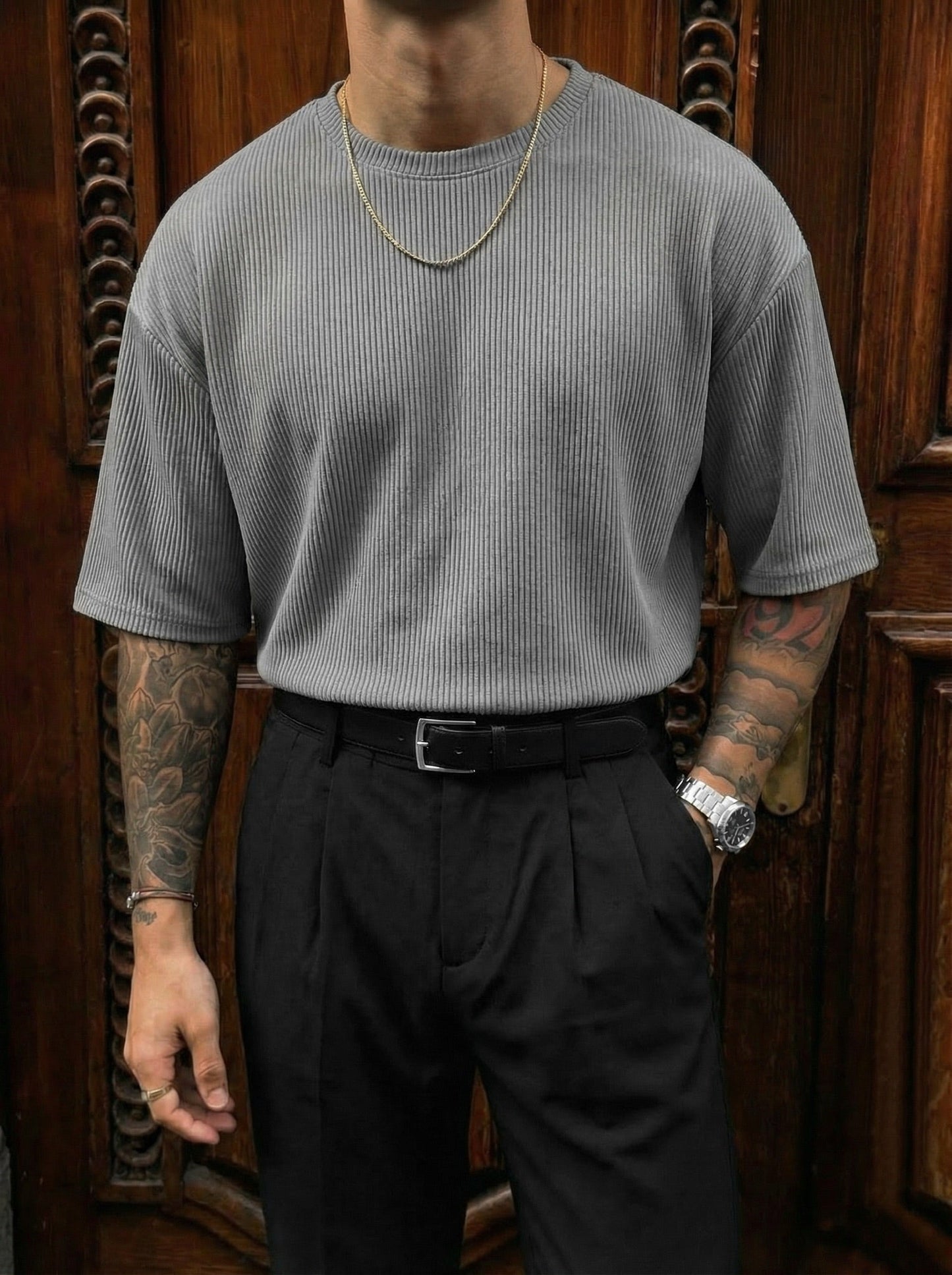 ARES | Camiseta oversize de pana - Gris
