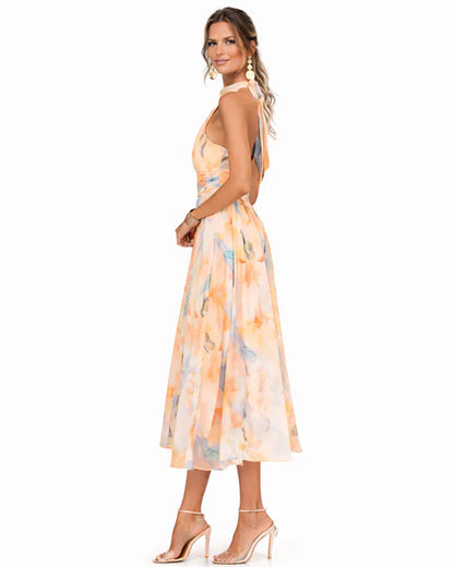 AURORA | Vestido con escote halter y estampado de acuarela