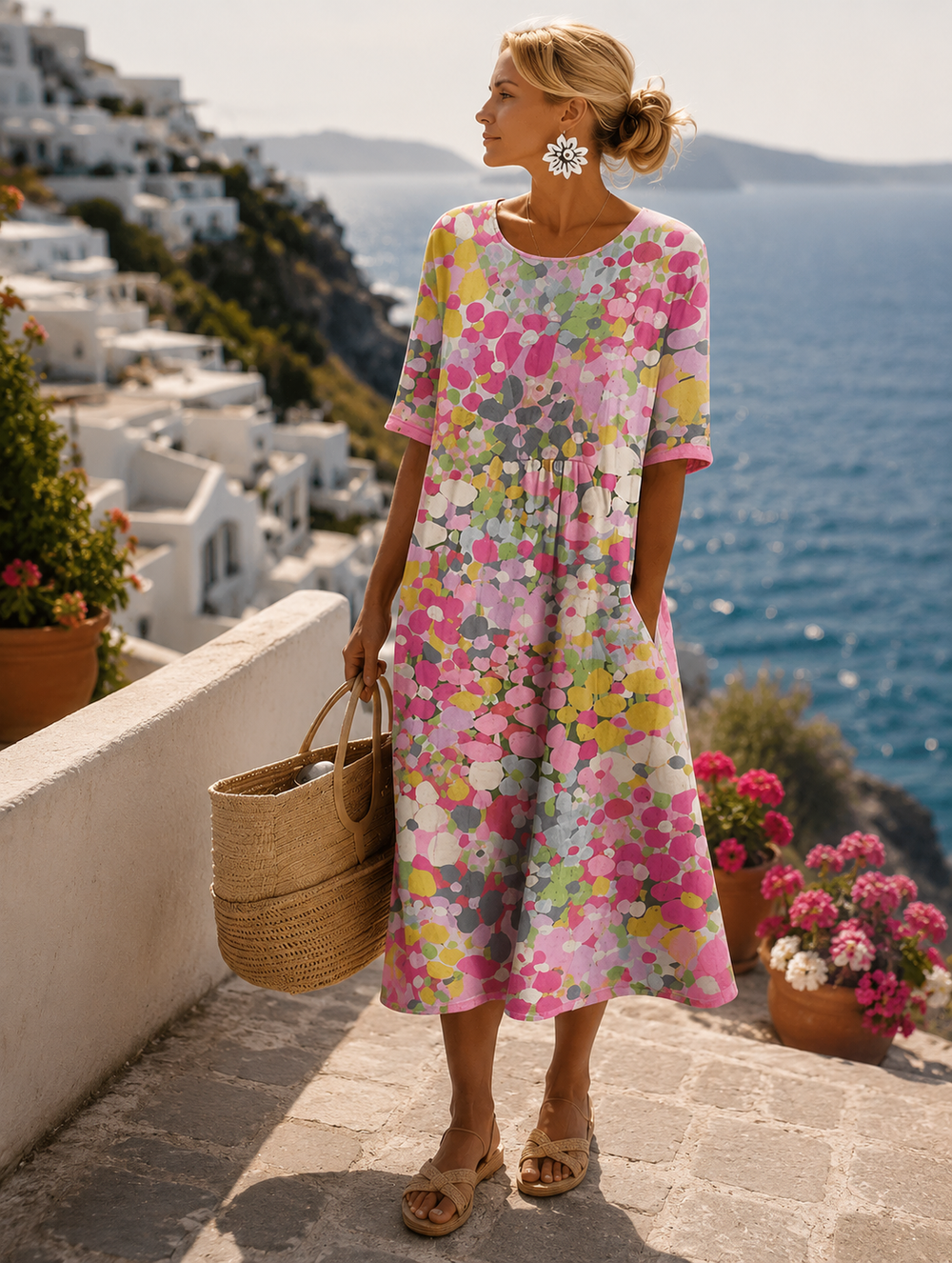 Elena | Vestido midi ligero y fluido con motivos florales