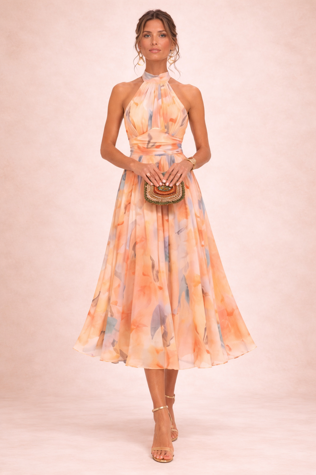 AURORA | Vestido con escote halter y estampado de acuarela