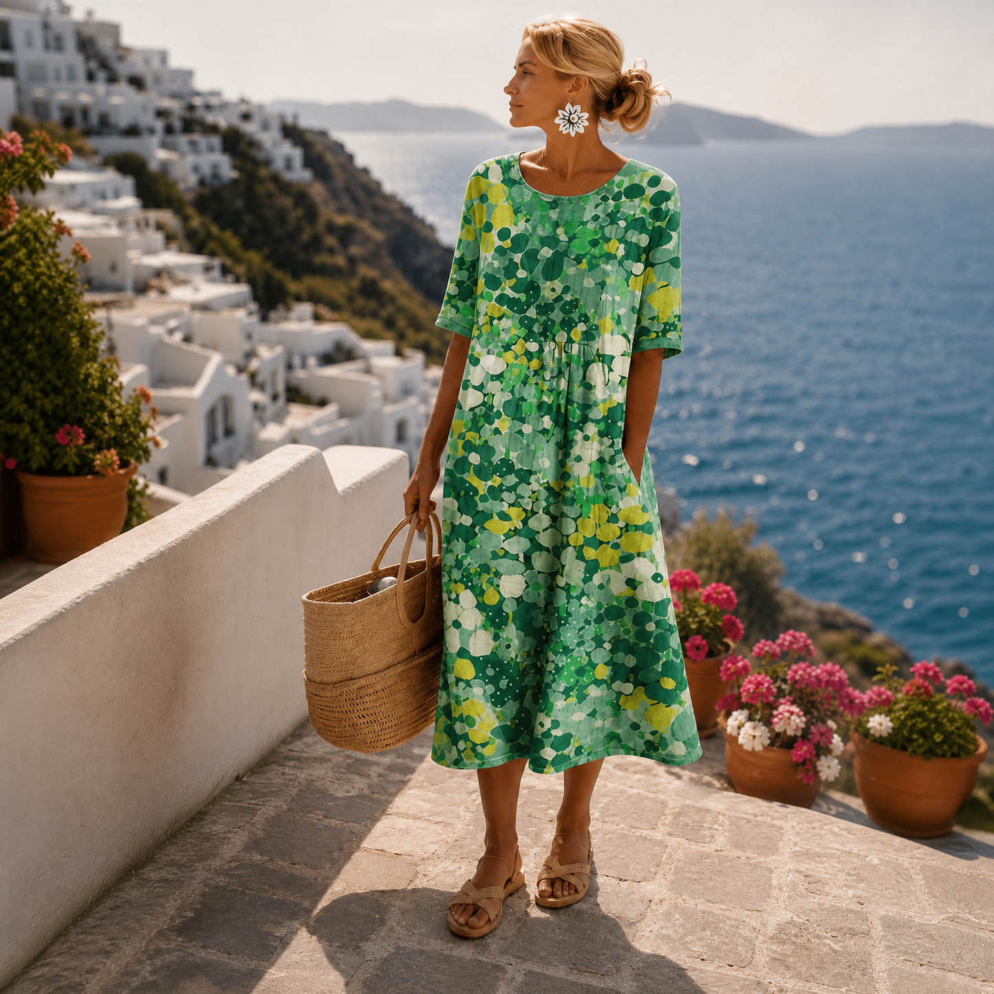 Elena | Vestido midi ligero y fluido con motivos florales