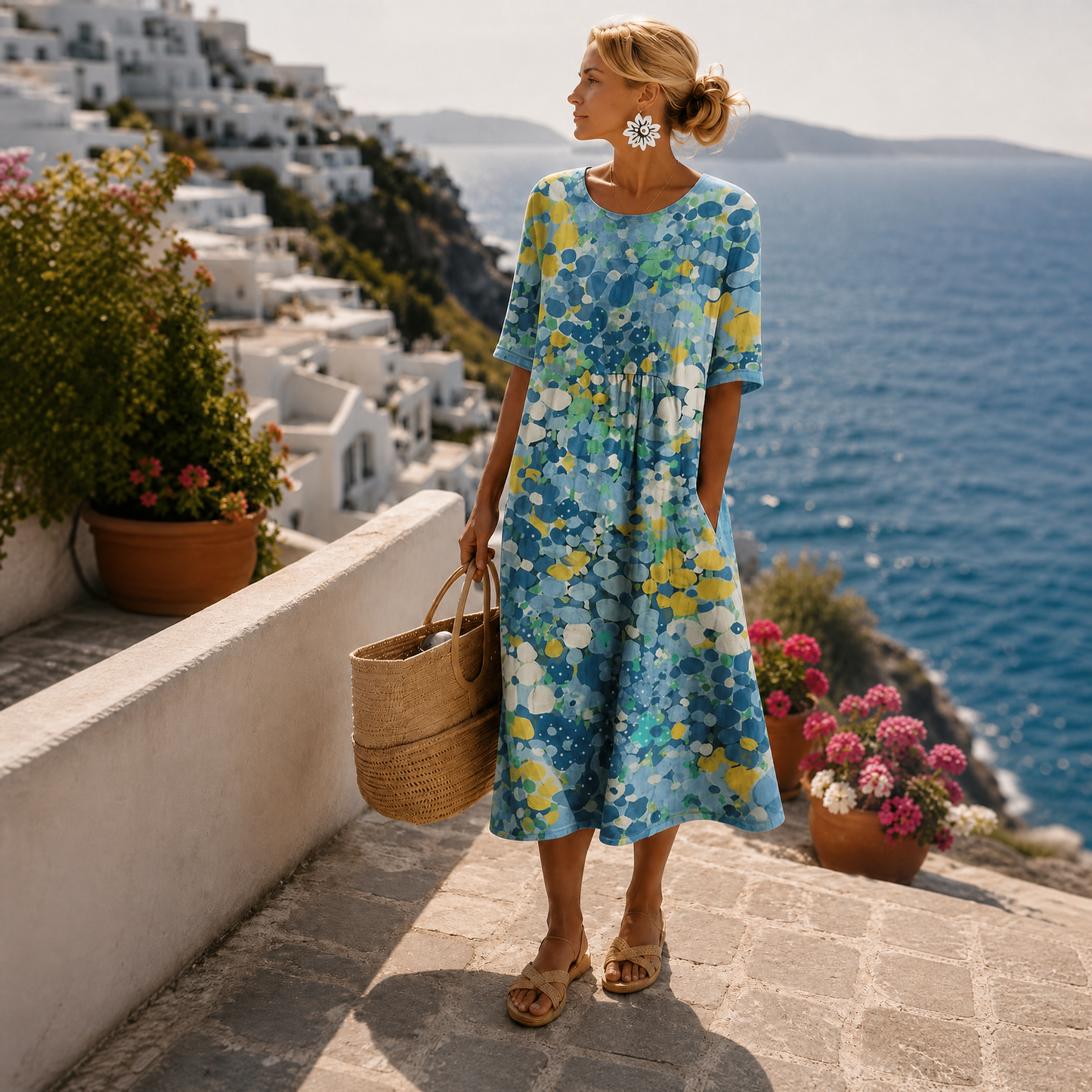 Elena | Vestido midi ligero y fluido con motivos florales